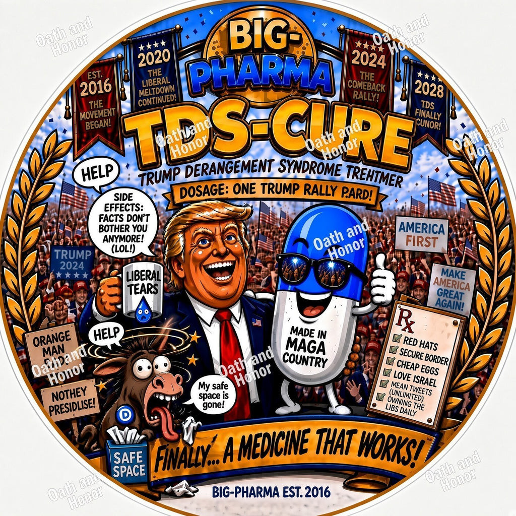 Trump TDS-Cure Political Parody 3" Round Decal or Magnet MAGA Novelty