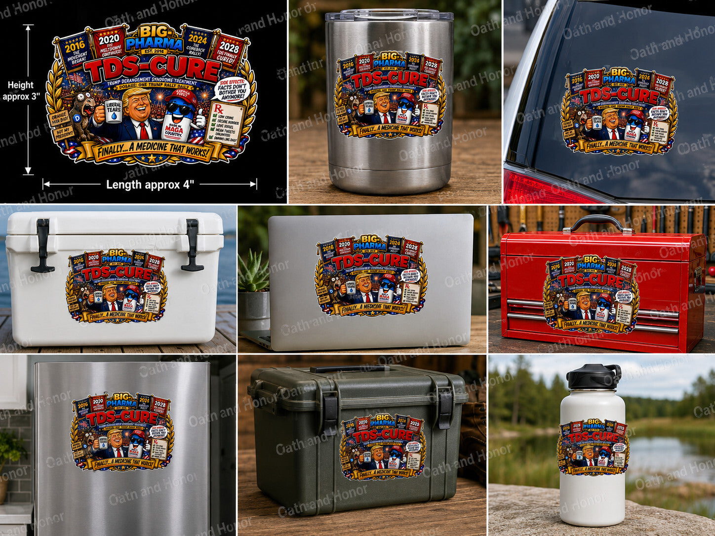 Trump TDS Cure Parody Decal or Magnet 4x3 MAGA Political Satire Novelty Gift